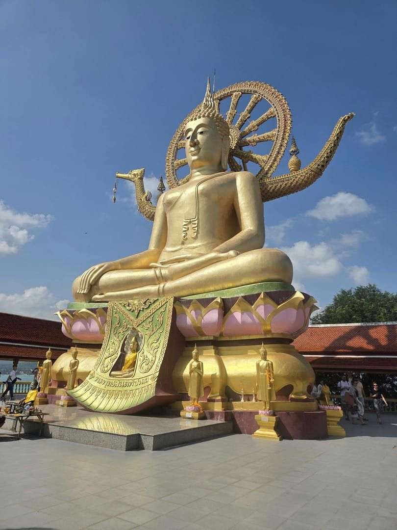 Golden Buddha statue at Wat Phra Yai temple near Bang Rak Beach Koh Samui