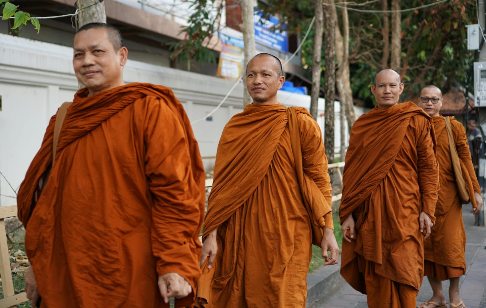 Buddhist statues in the shaded temple gardens