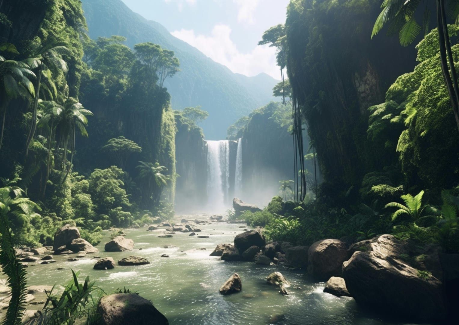 Dense green jungle path leading to Wang Sao Thong Waterfall Koh Samui
